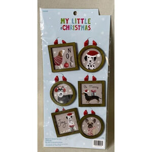 6 Mini Dog Dachshund Frenchie Dalmatian Frame Christmas Holiday Ornaments NEW